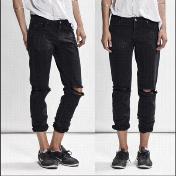 One Teaspoon Awesome Baggies Low Waist Relaxed Tapered Rolled Cuff Black Jeans - Picture 1 of 16
